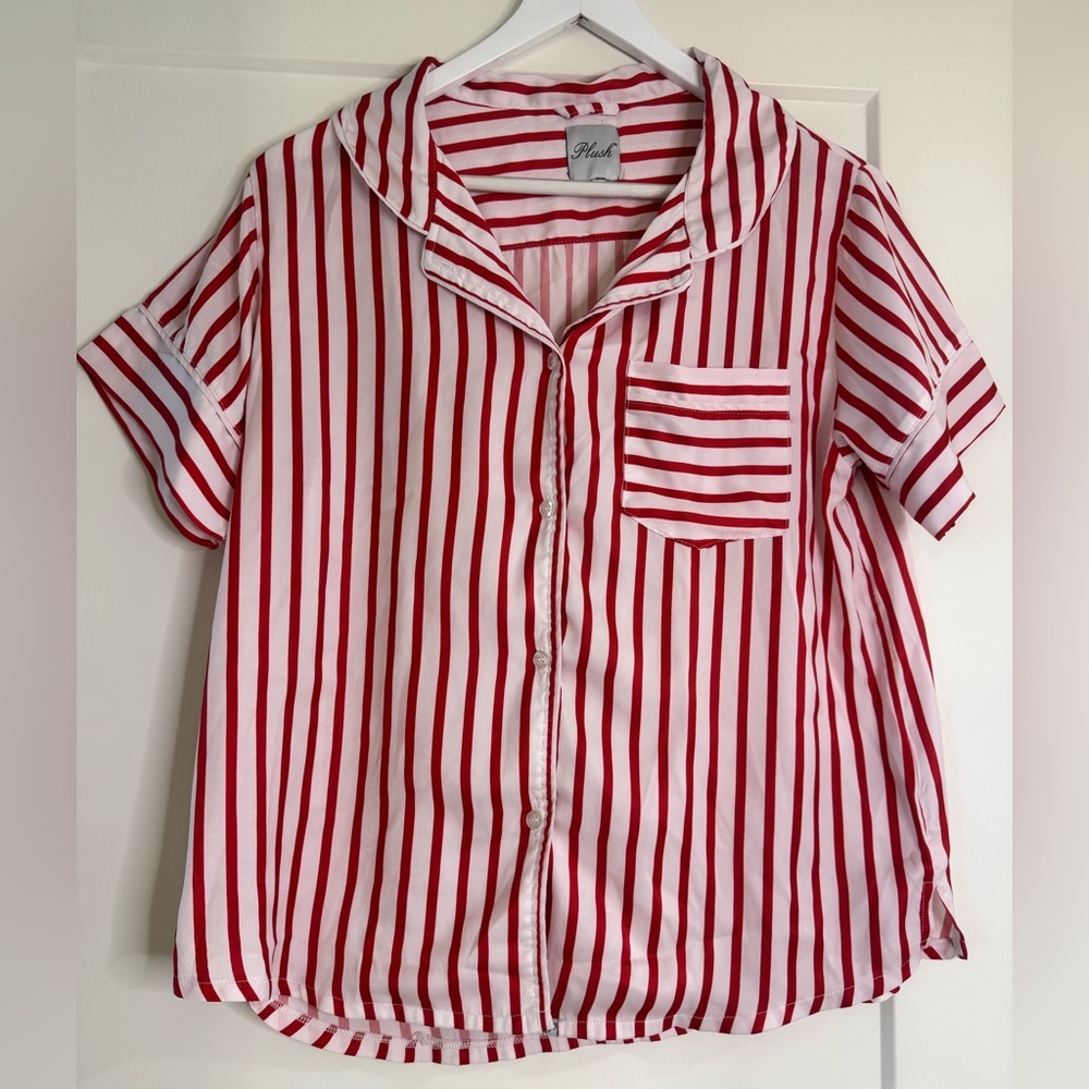 Plush striped short pajama set